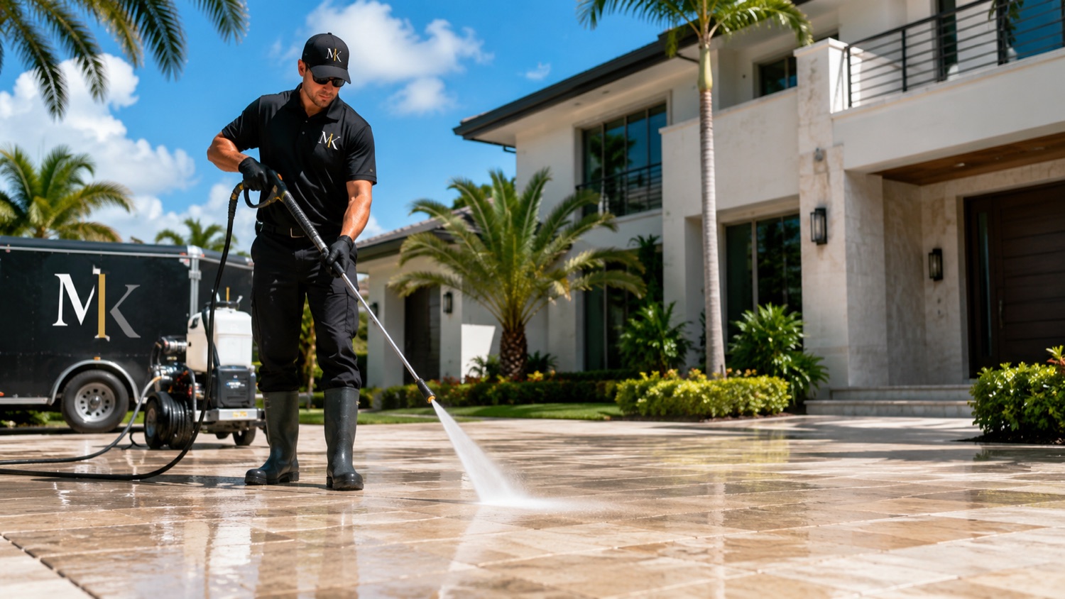 Pressure cleaning a paver driveway
